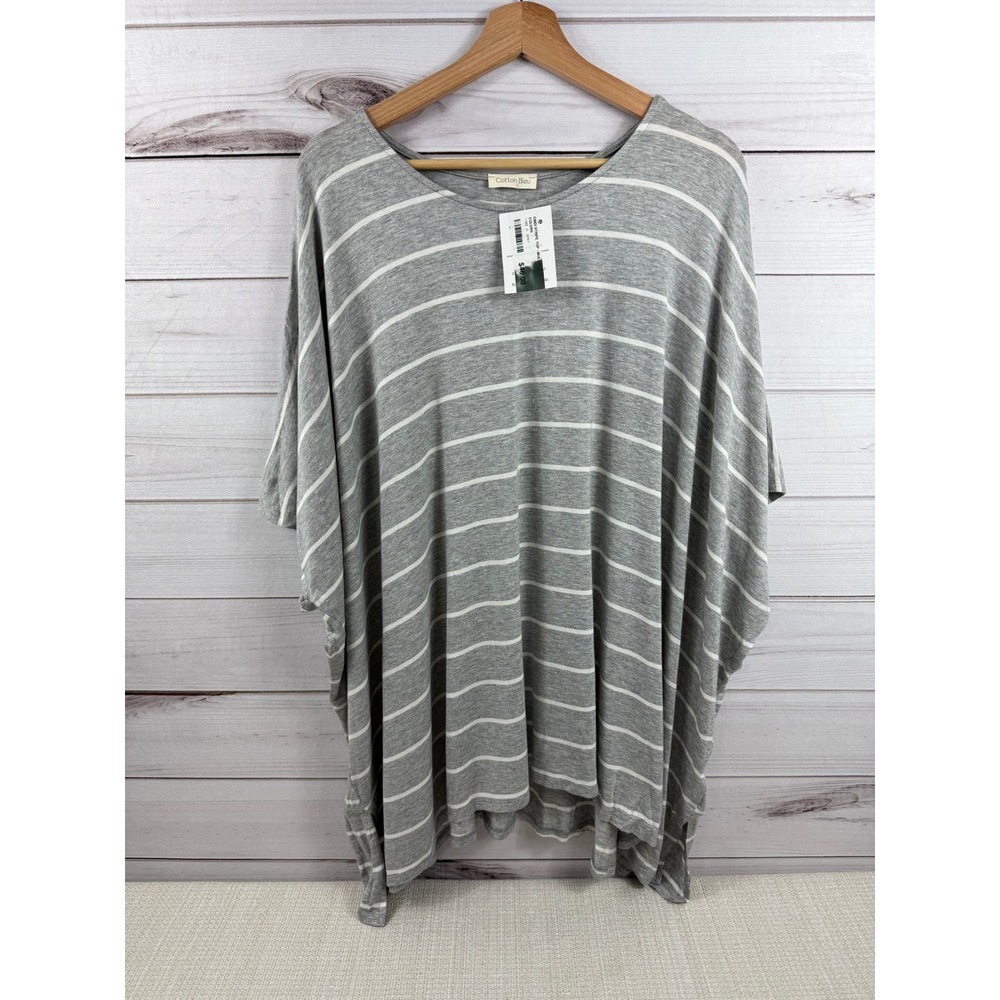 Cotton‎ Bleu XL Cindi Stripe Top Gray White Striped Dolman Sleeve Oversized NWT